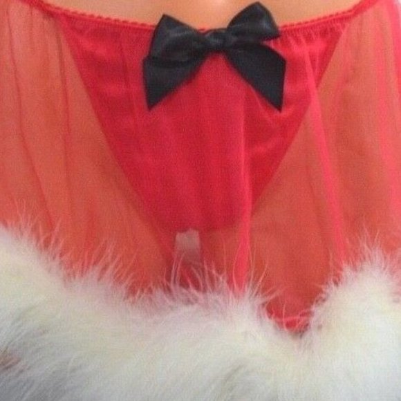Victorias Secret Santa Baby RED PANTY SKIRT FEATHERS MEDIUM - Picture 4 of 14